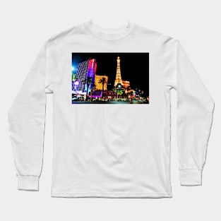 Eiffel Tower Paris and Ballys Hotel Las Vegas America Long Sleeve T-Shirt